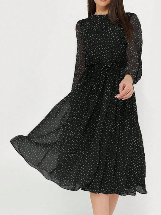 Polka Dot Long Sleeve Midi Dress