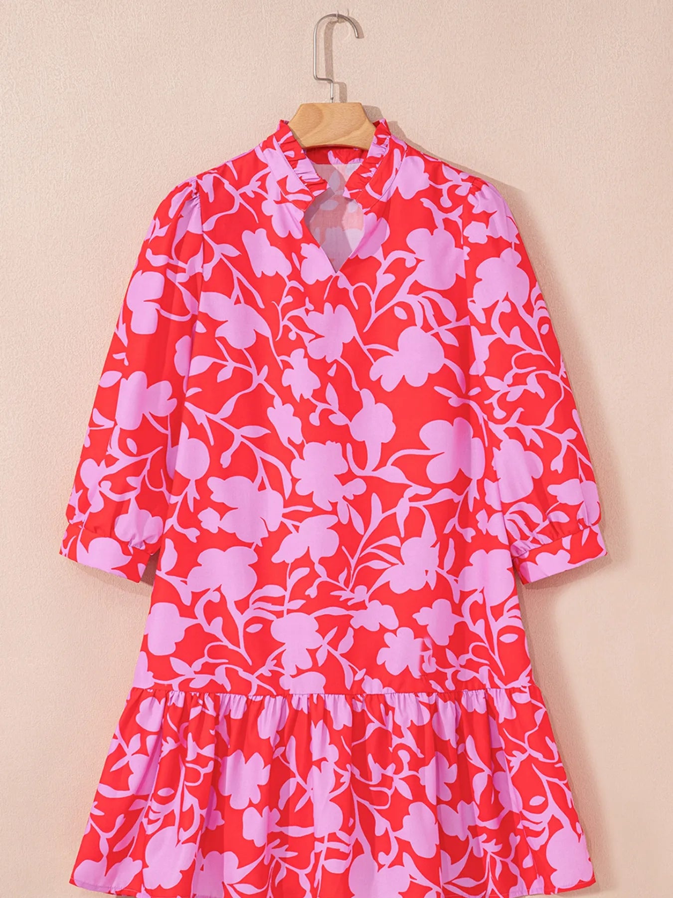 Floral Print Ruffle Hem Shirt Dress