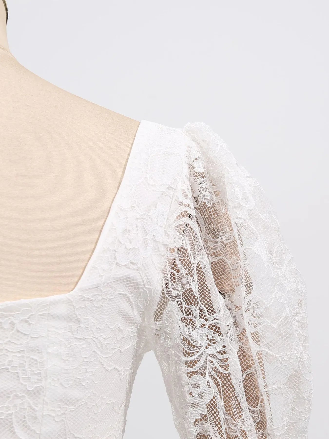 Square Neck Lace Long Sleeve Dress