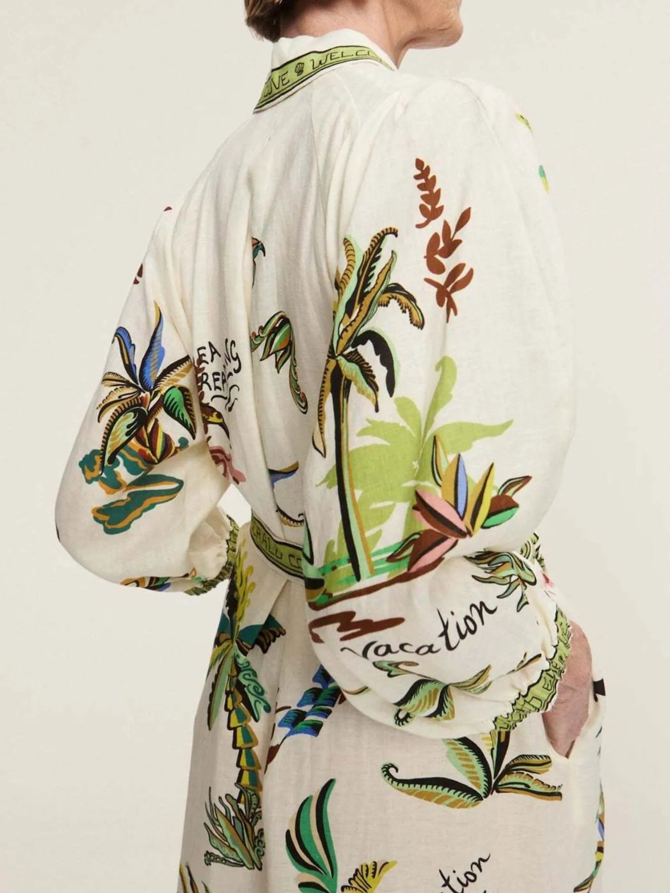 Printed Button Up Long Sleeve Shirt Dress