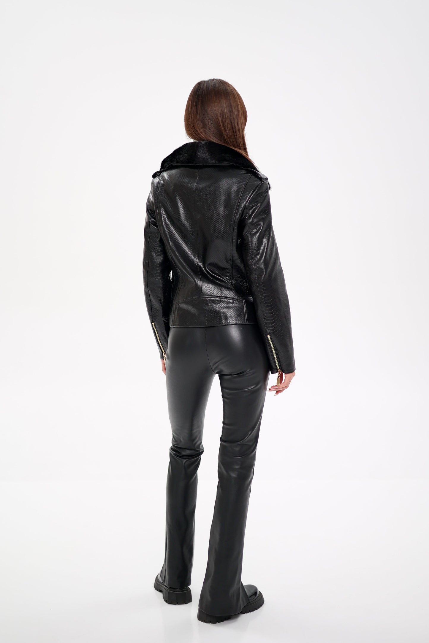 Veste en cuir gaufré en fourrure de vison véritable