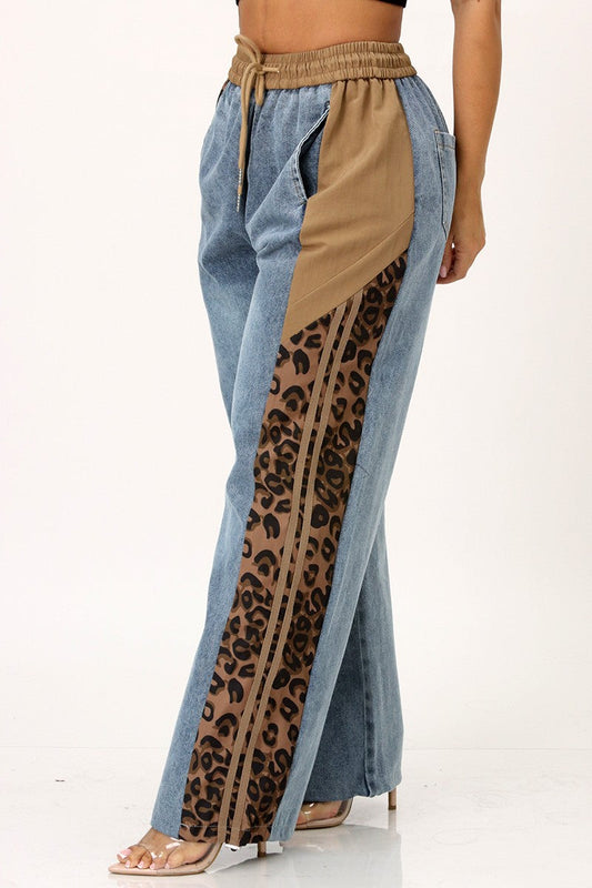 Jazmine Leopard Denim Drawstring Cargo Pants
