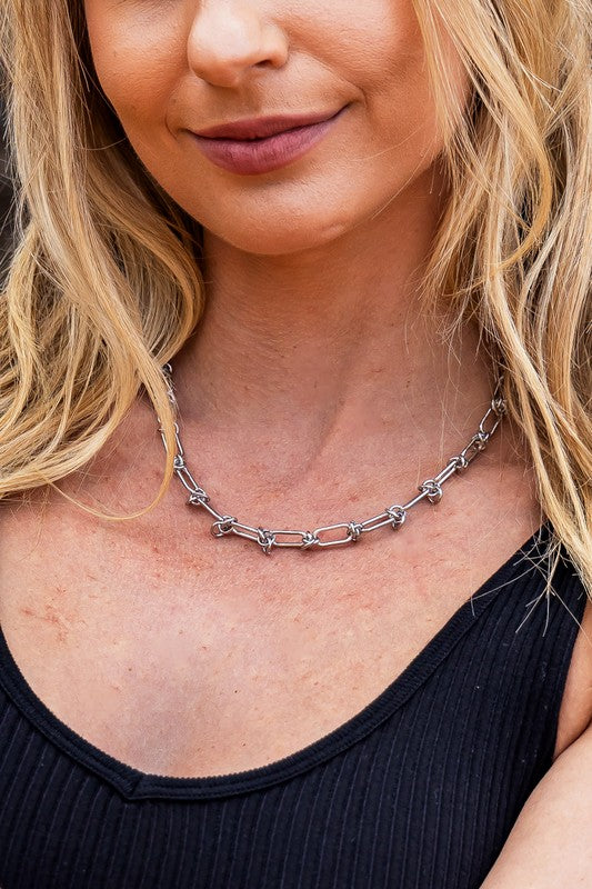 Collier chaîne en fil barbelé en acier inoxydable 18 carats