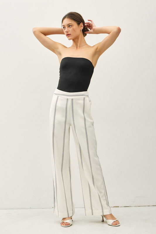 Ivory Striped Linen Pants