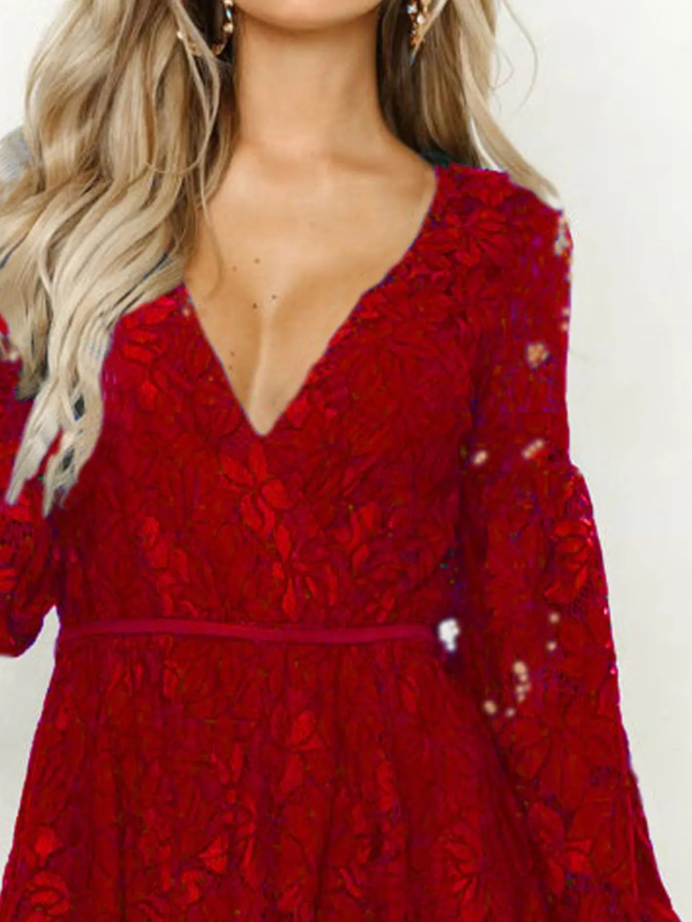 Lace V-Neck Long Sleeve Mini Dress