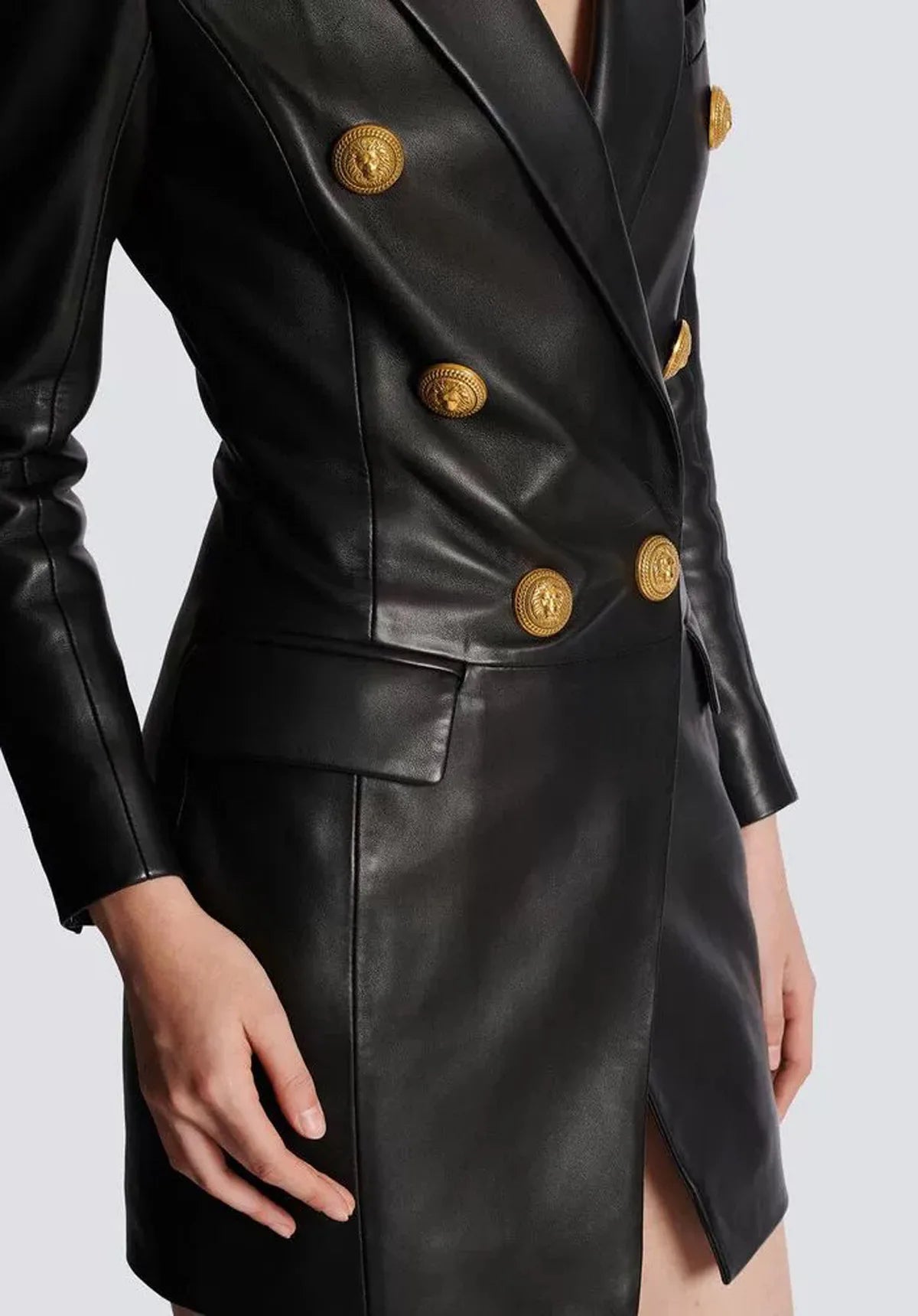 Women's PU Leather Blazer Dress 2025 - Slim Fit Office Suit, Minimalist Chic Work Attire