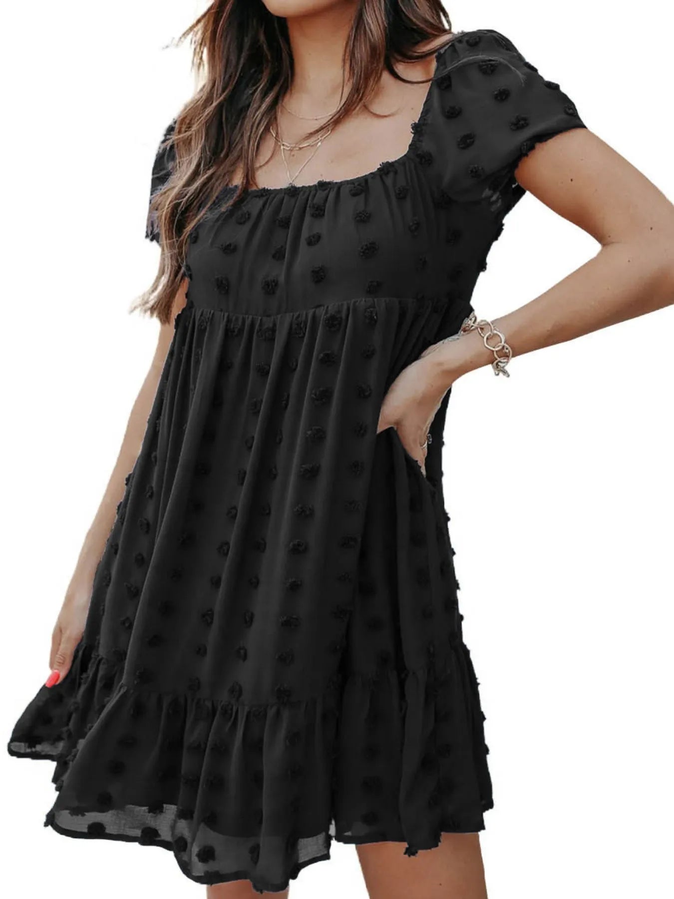 Swiss Dot Square Neck Mini Dress