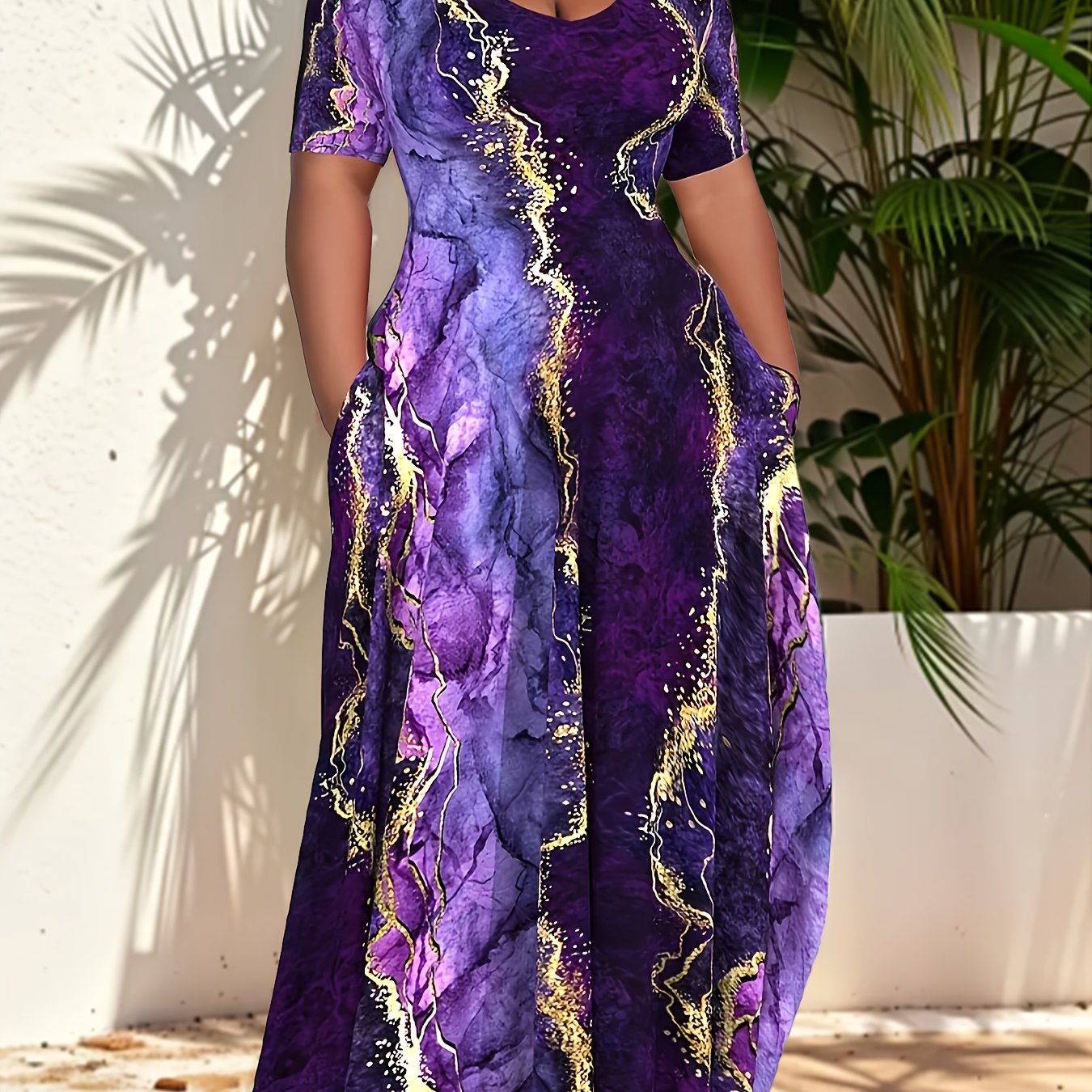 Elegant Versatile  Comfy Purple Marble Maxi Dress