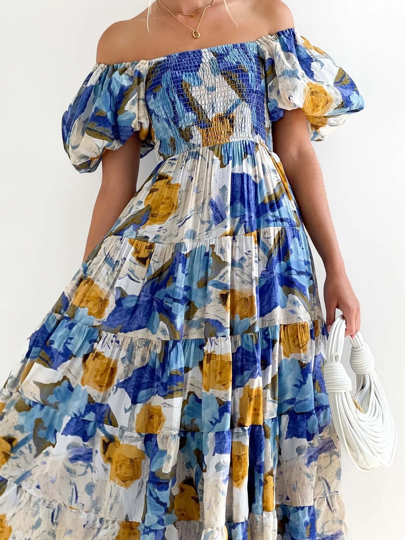 Floral Smocked Puff Sleeve Tiered Dress