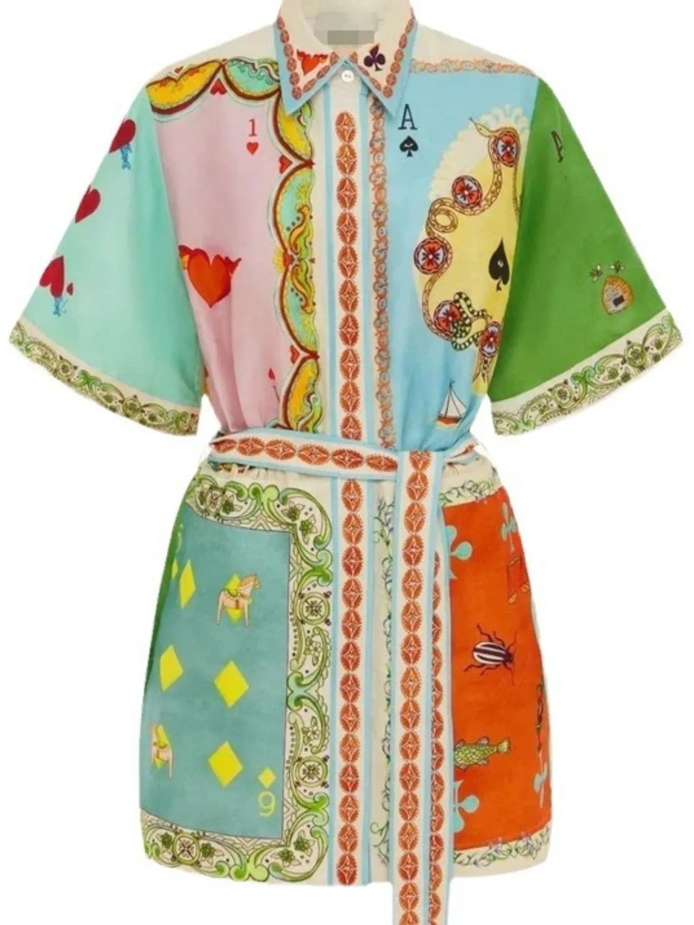 Printed Tie Waist Shirt Dress