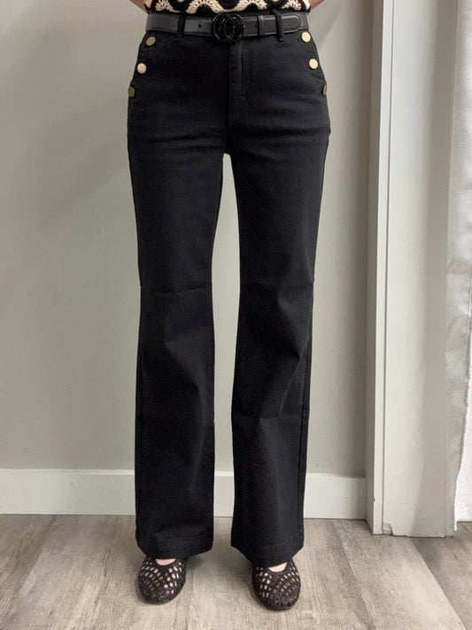 Charlie B Flare Leg Black Stretch Denim With Buttons