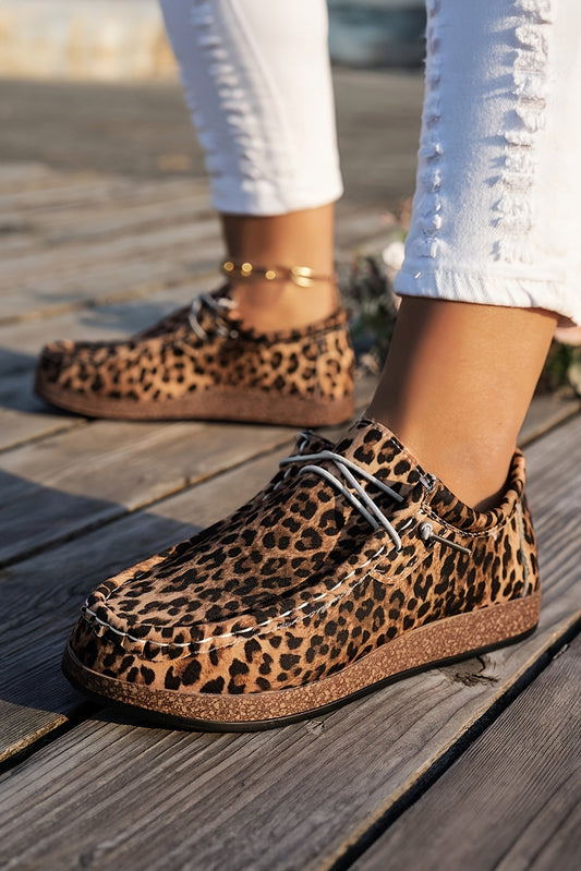 Chestnut Lightweight Leopard Print Lace Up Casual Shoes