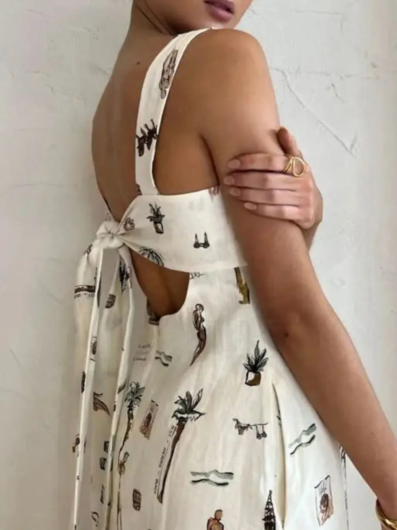 Full Size Printed Square Neck Tie Back Maxi Dress Plus Size