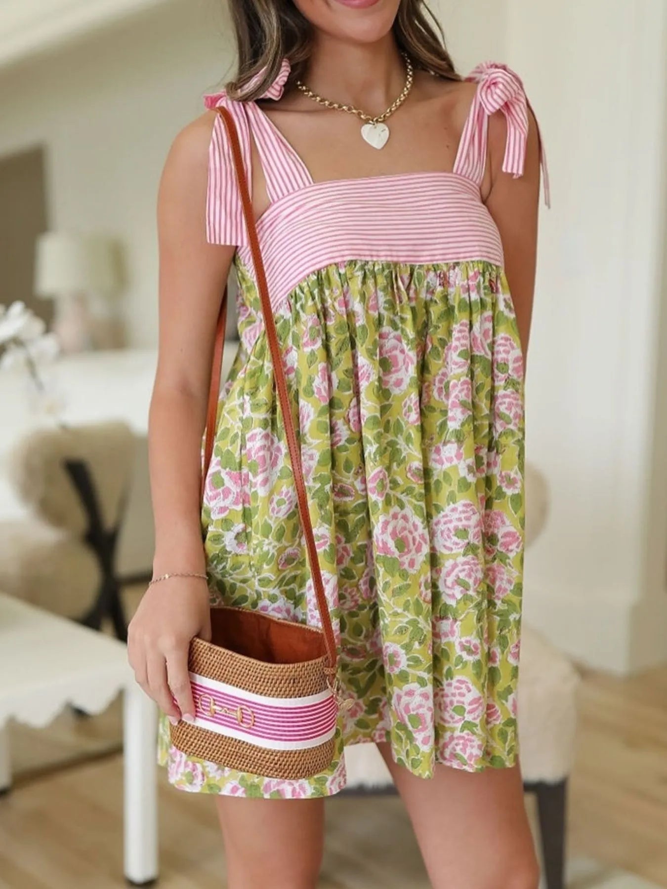 Floral Print Tie Shoulder Summer Dress