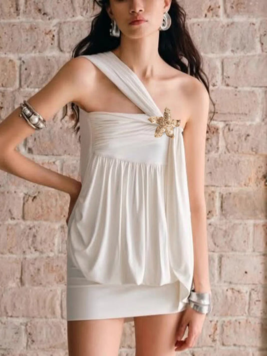 Ruched One-Shoulder Mini Dress