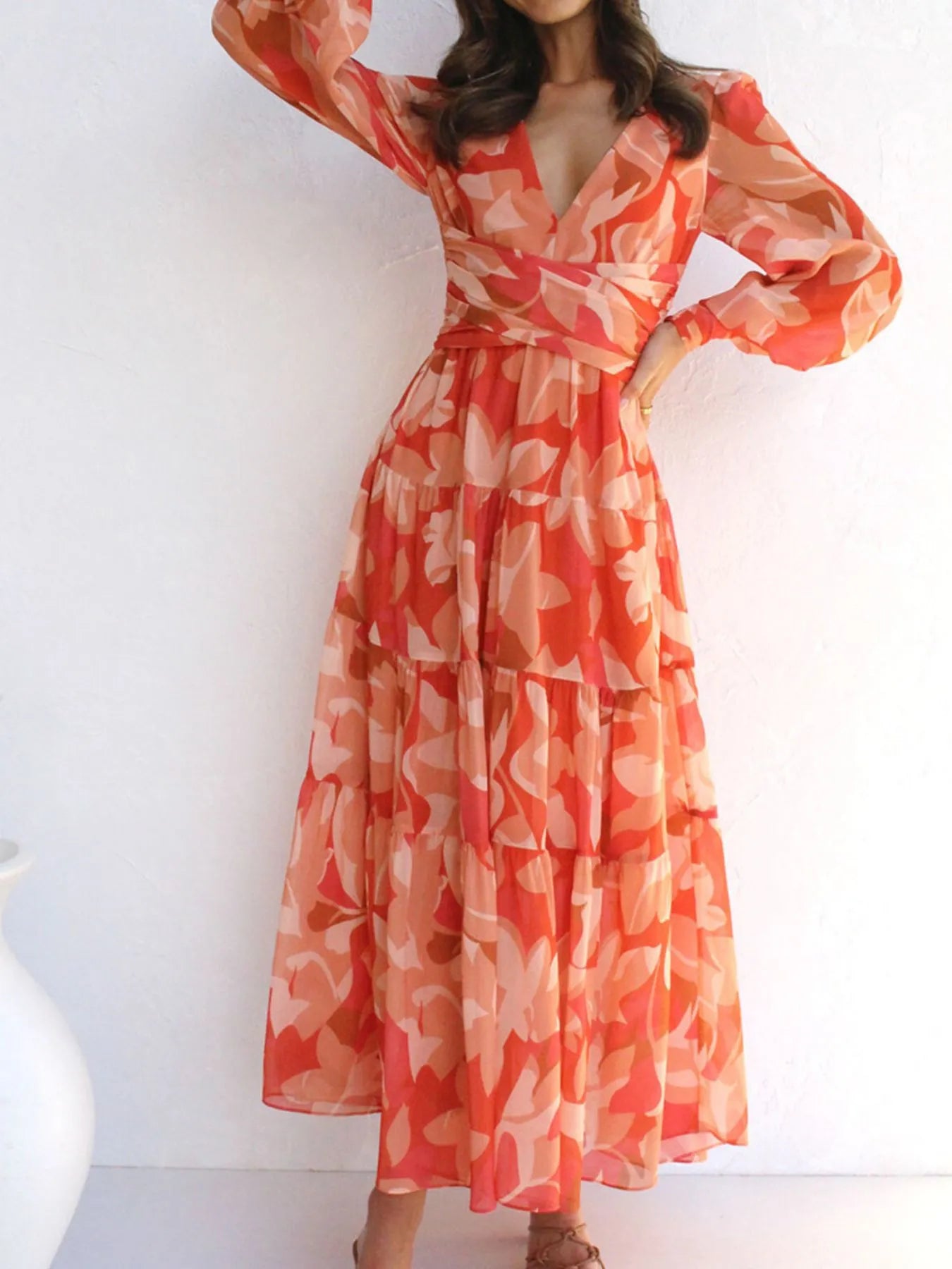 Floral Print Lantern Sleeve Maxi Dress