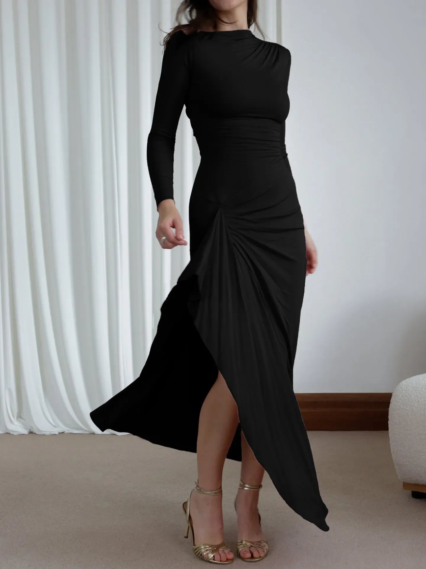 Ruched Long Sleeve Maxi Dress
