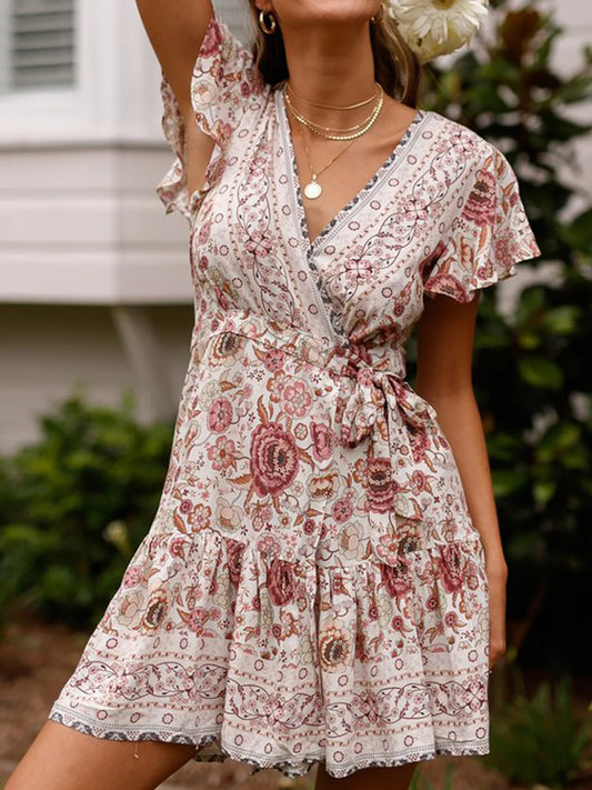 Surplice Flutter Sleeve Mini Dress