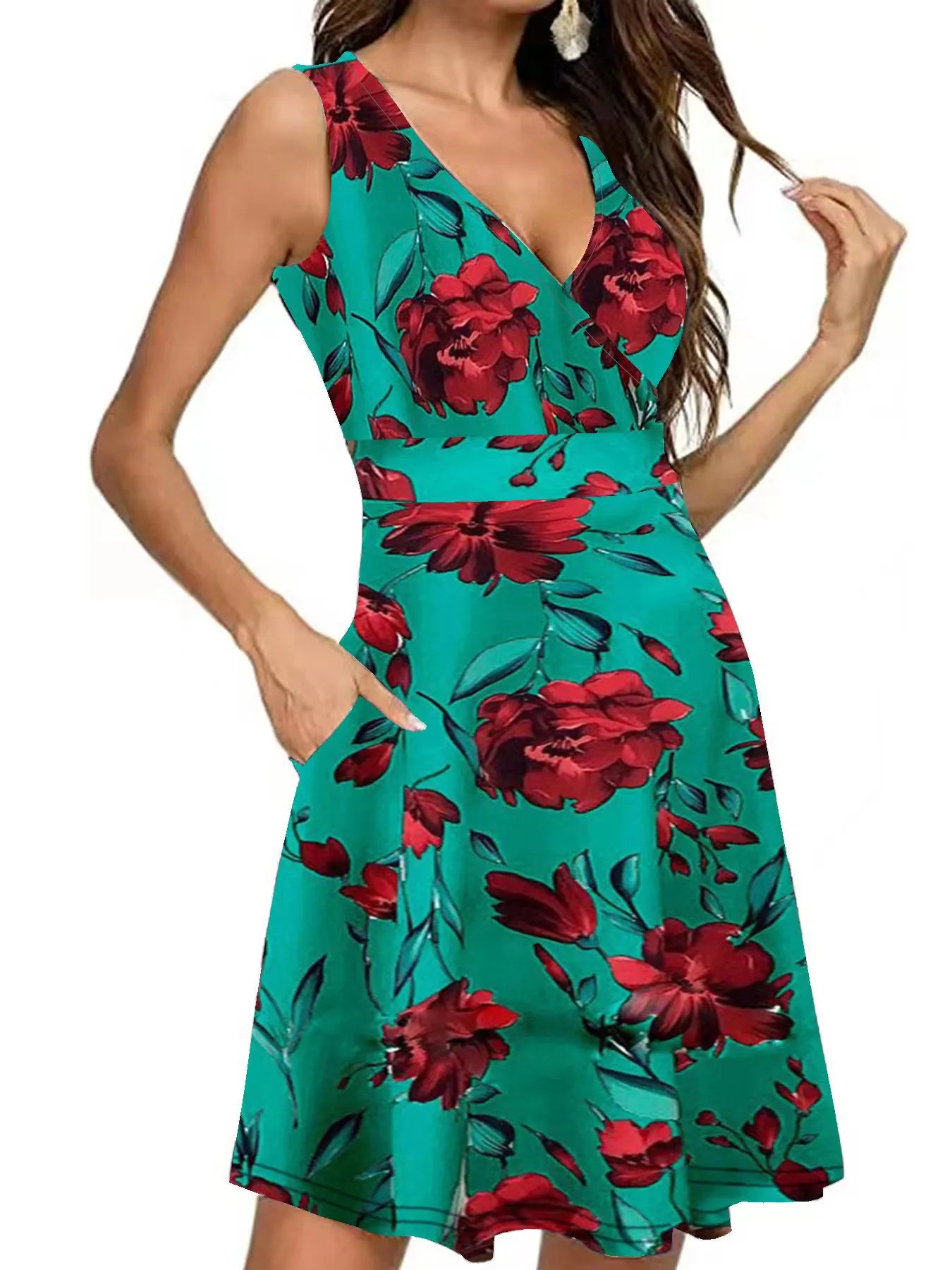 Printed Surplice Sleeveless Dress