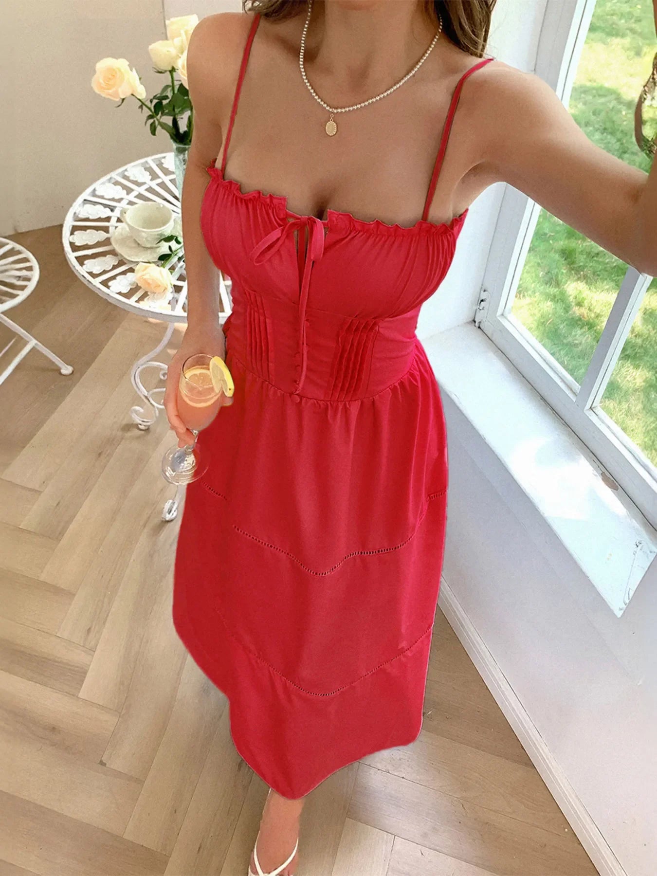 Smocked Back Tie Front Cami Dress