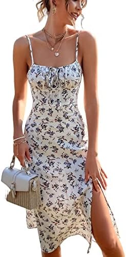 Sundresses - Floerns Women's Summer Split Thigh Spaghetti Strap Cami Midi Floral Dress