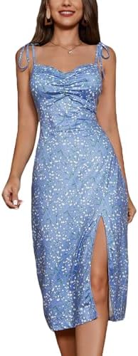 Sundresses - Floerns Women's Summer Split Thigh Spaghetti Strap Cami Midi Floral Dress