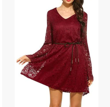 Elegant Lace Summer Plus Size V-Neck Dress