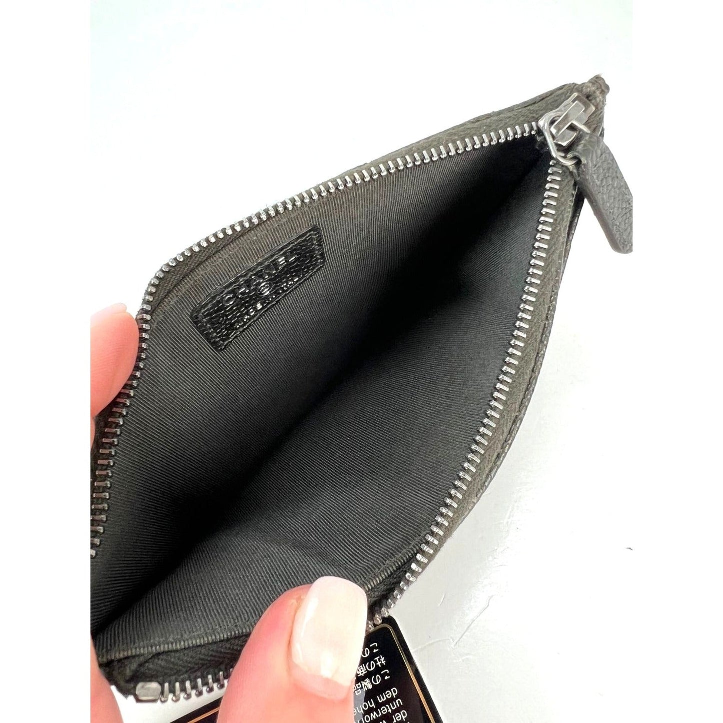 Chanel Metallic Caviar Quilted Classic Zip Dark Charcoal Pouch Clutch