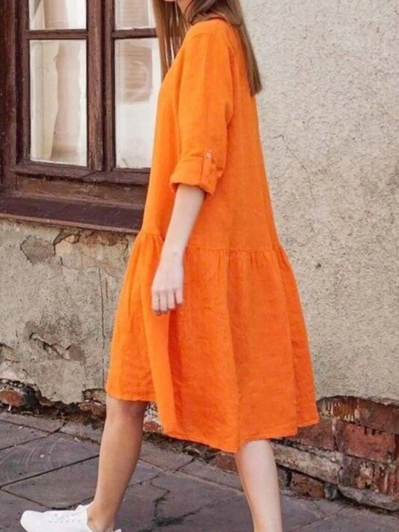 V-Neck Tiered Button Front Dress