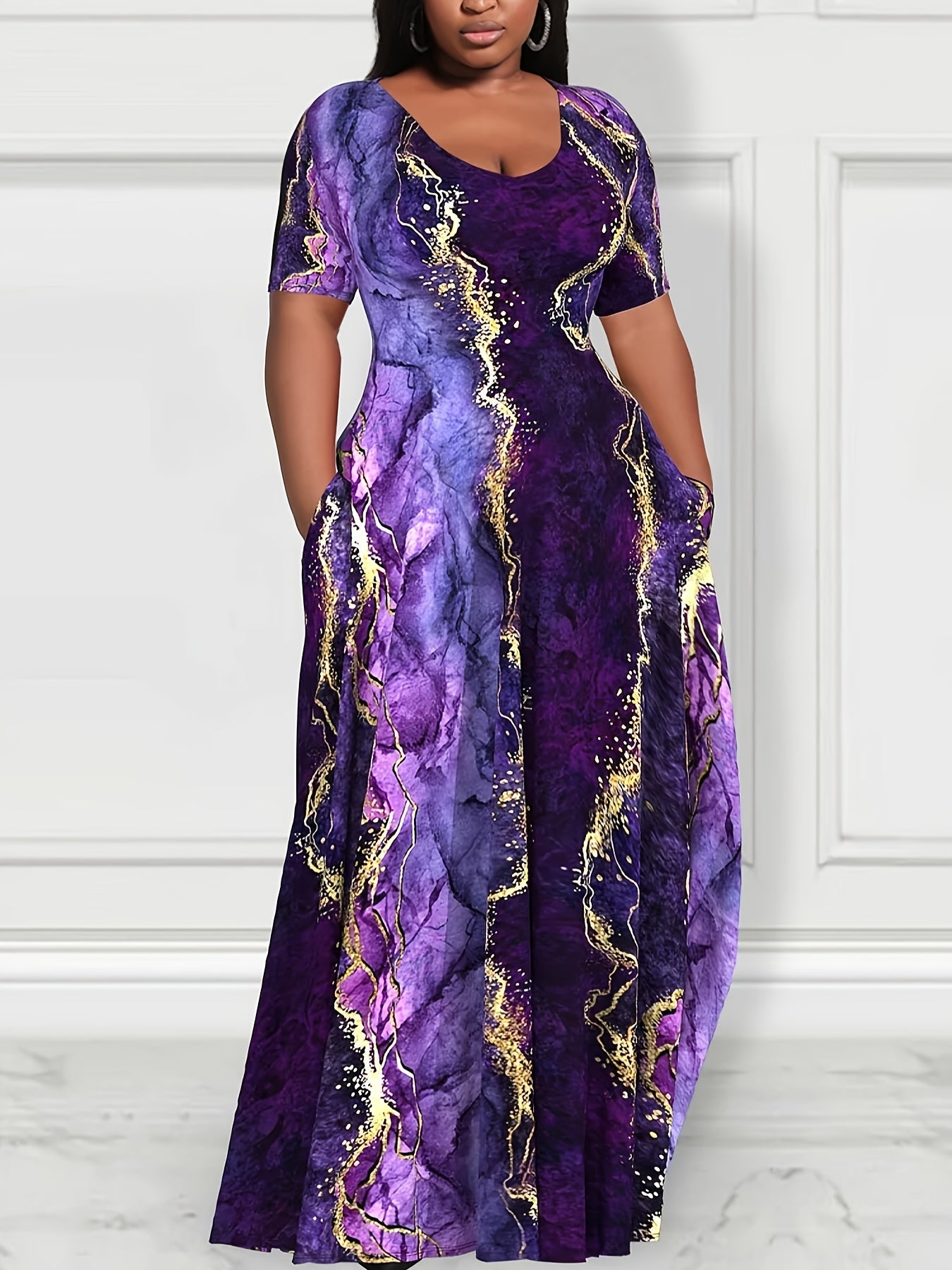 Elegant Versatile  Comfy Purple Marble Maxi Dress