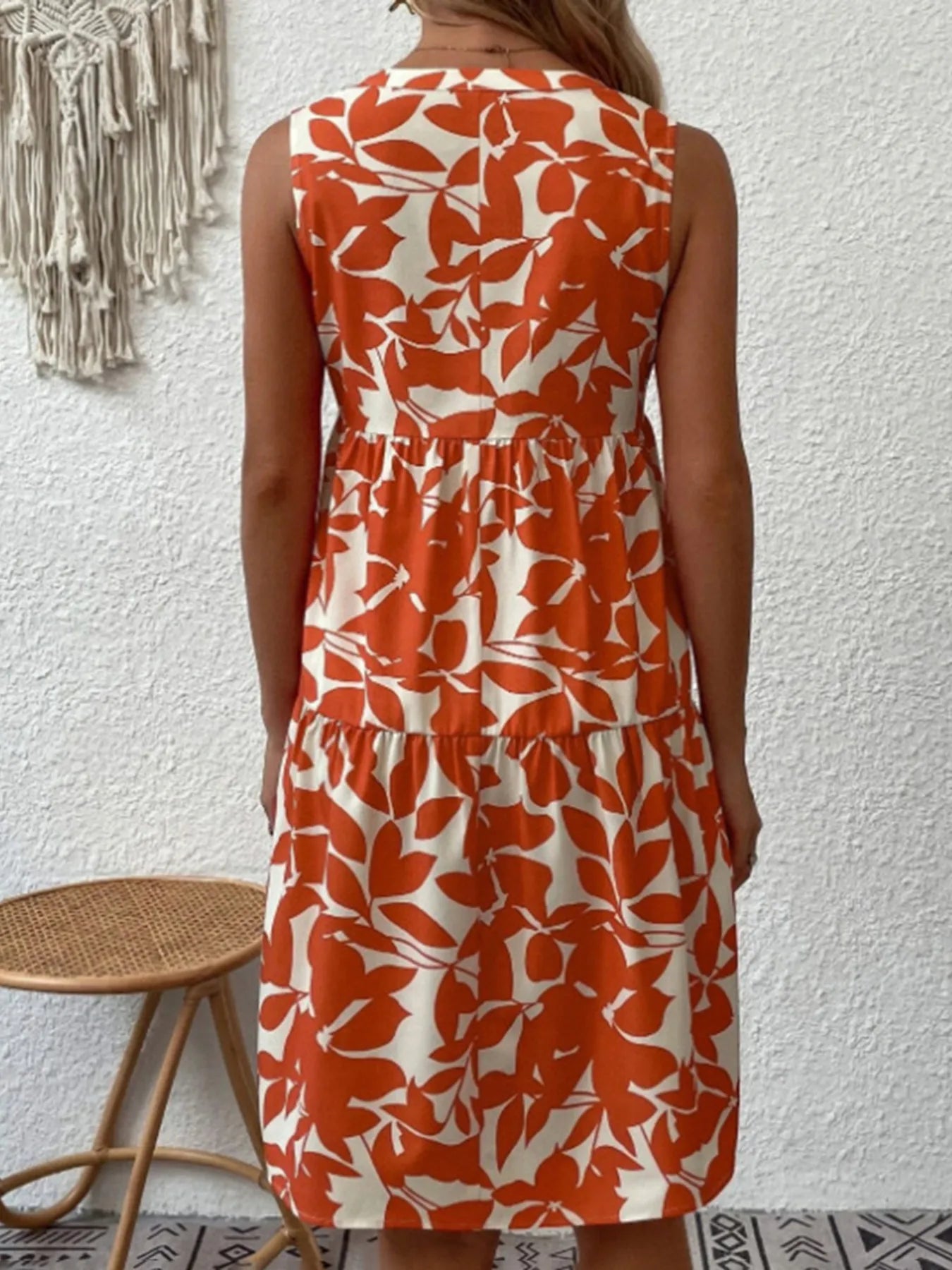 Printed V-Neck Sleeveless Mini Dress