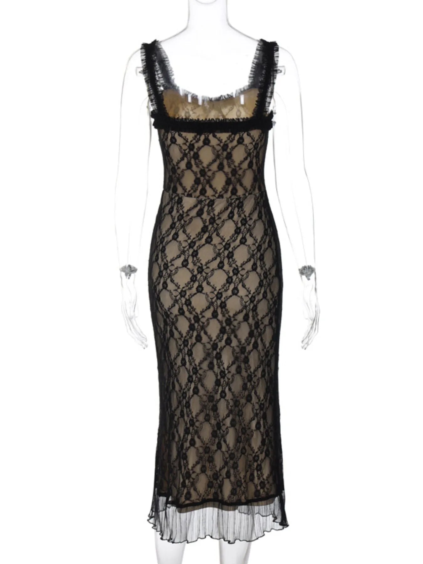 Lace V-Neck Midi Cami Dress