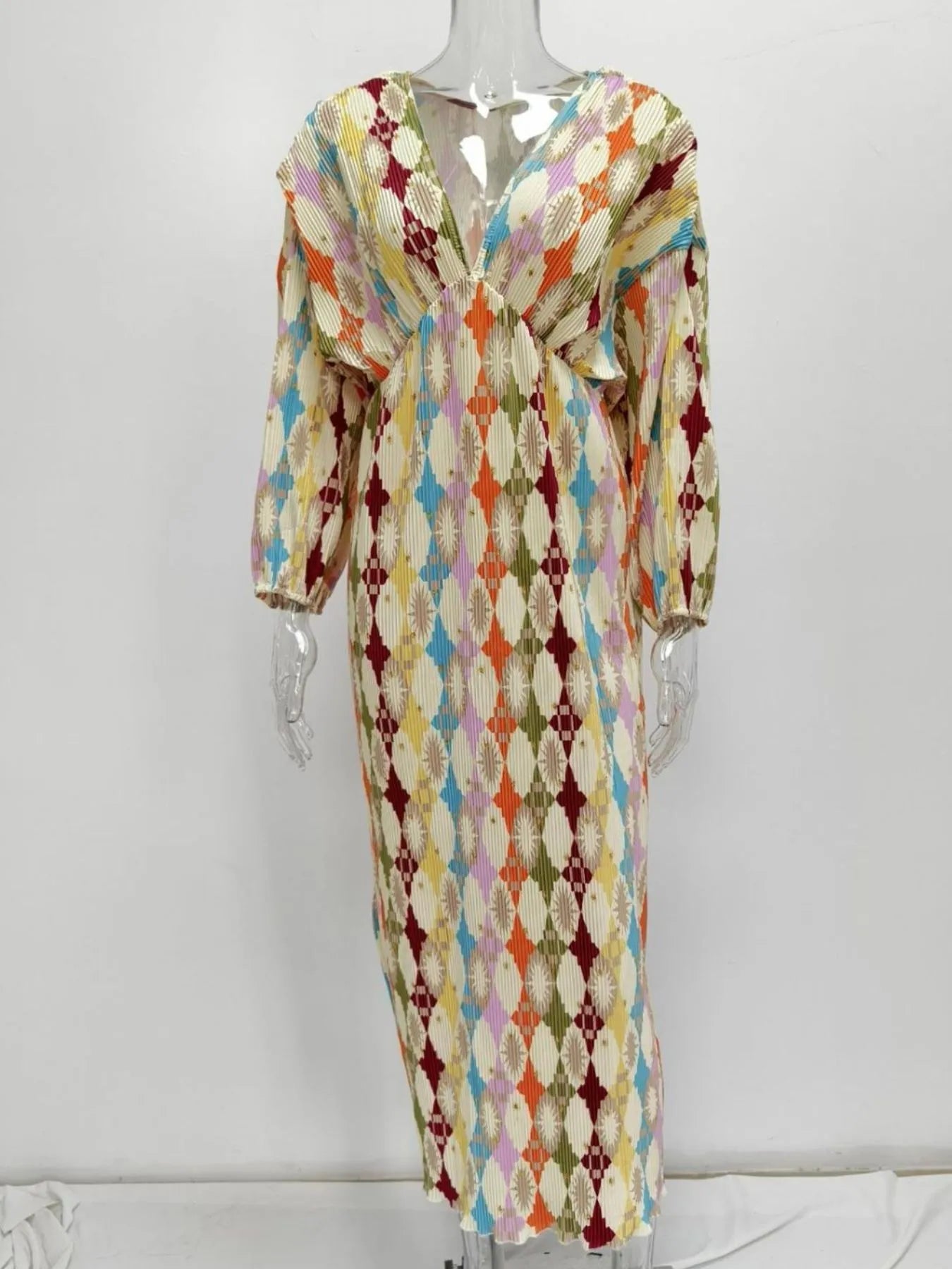 Printed Deep V-Neck Dress Plus Size
