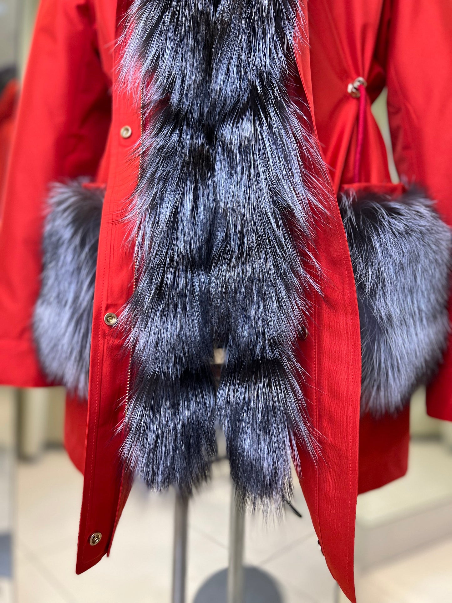 Genuine Silver Fox Fur Rabbit Fur Insulated Parka