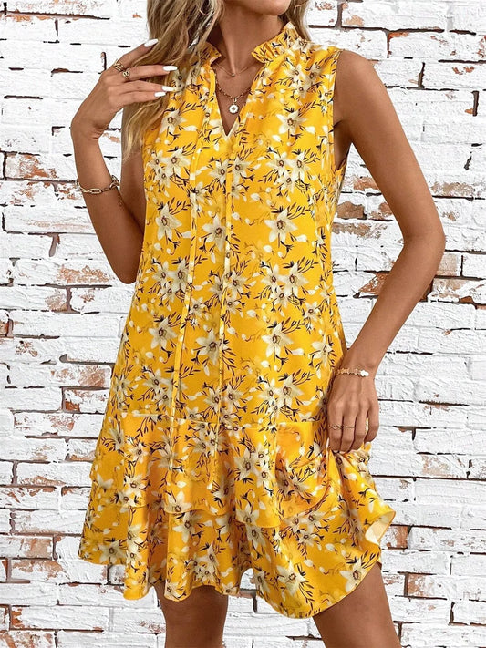Ruffled Hem Sleeveless Mini Dress