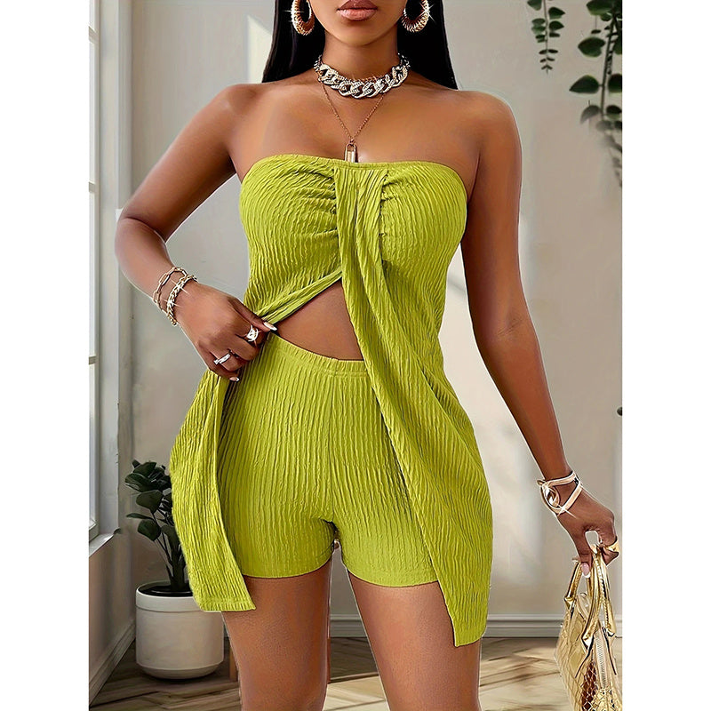 2 Piece Outfits Elegant Textured Strapless Ruched