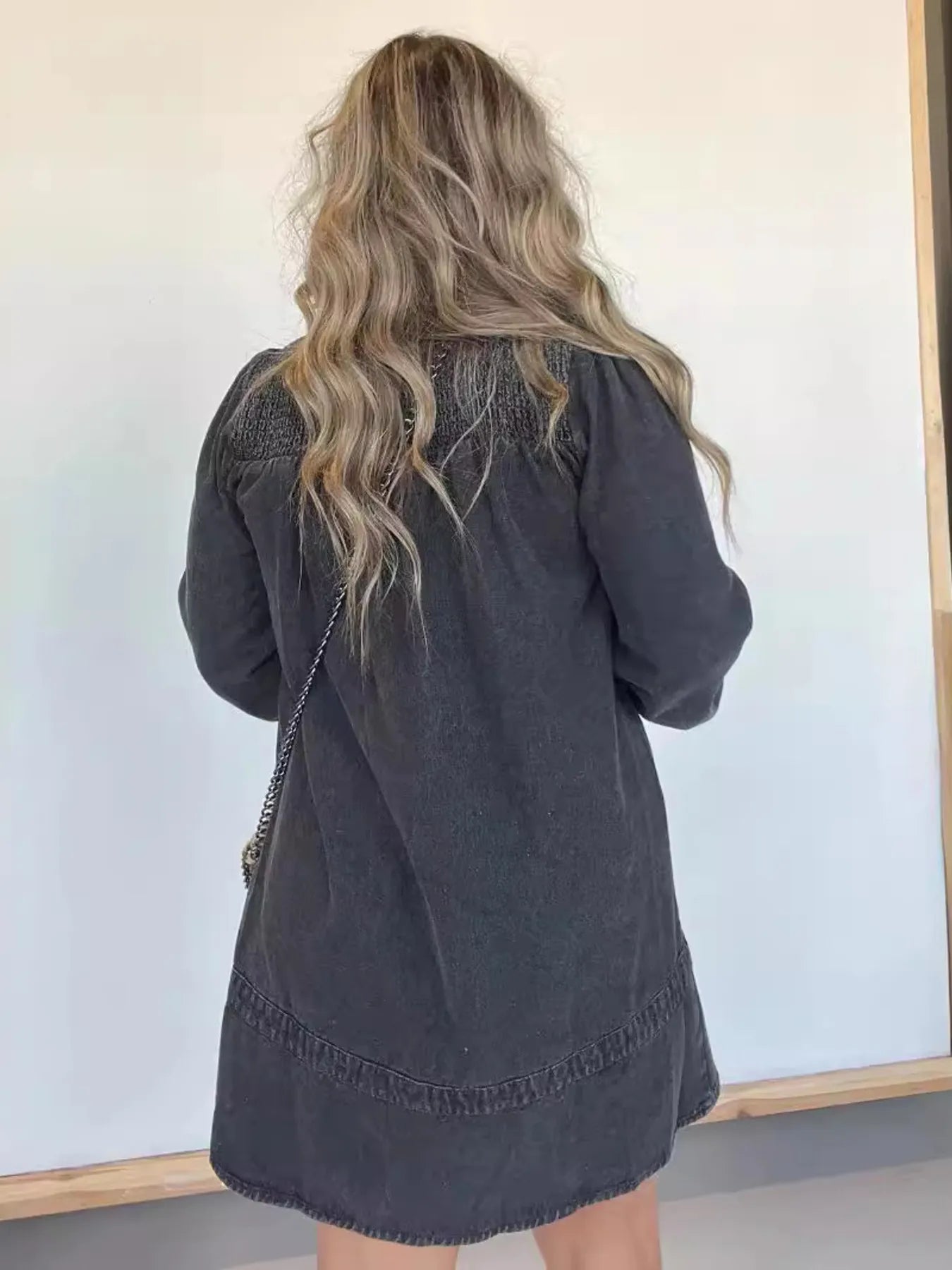 Button Front Long Sleeve Denim Dress Plus Size