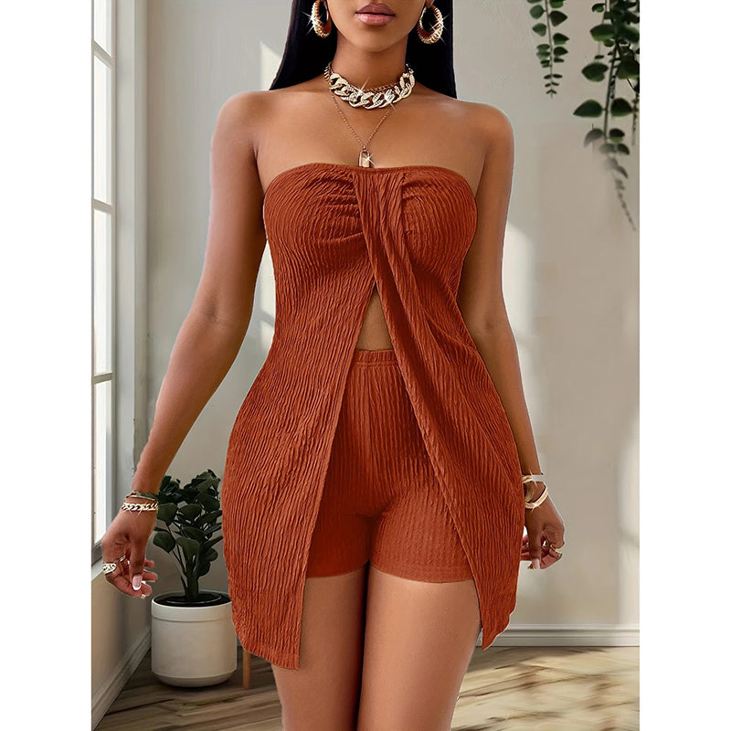 2 Piece Outfits Elegant Textured Strapless Ruched