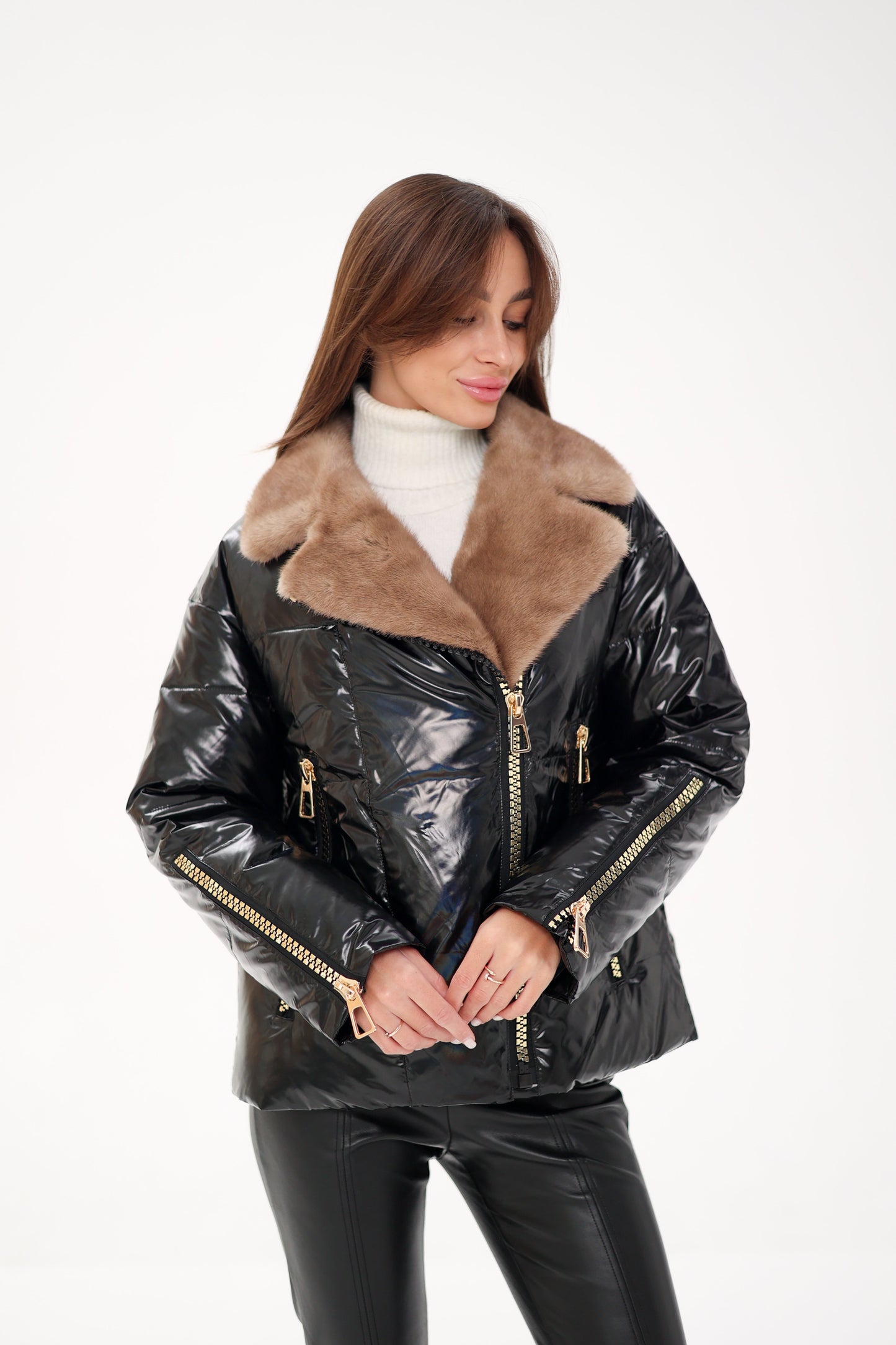 Veste en duvet et fourrure de vison véritable