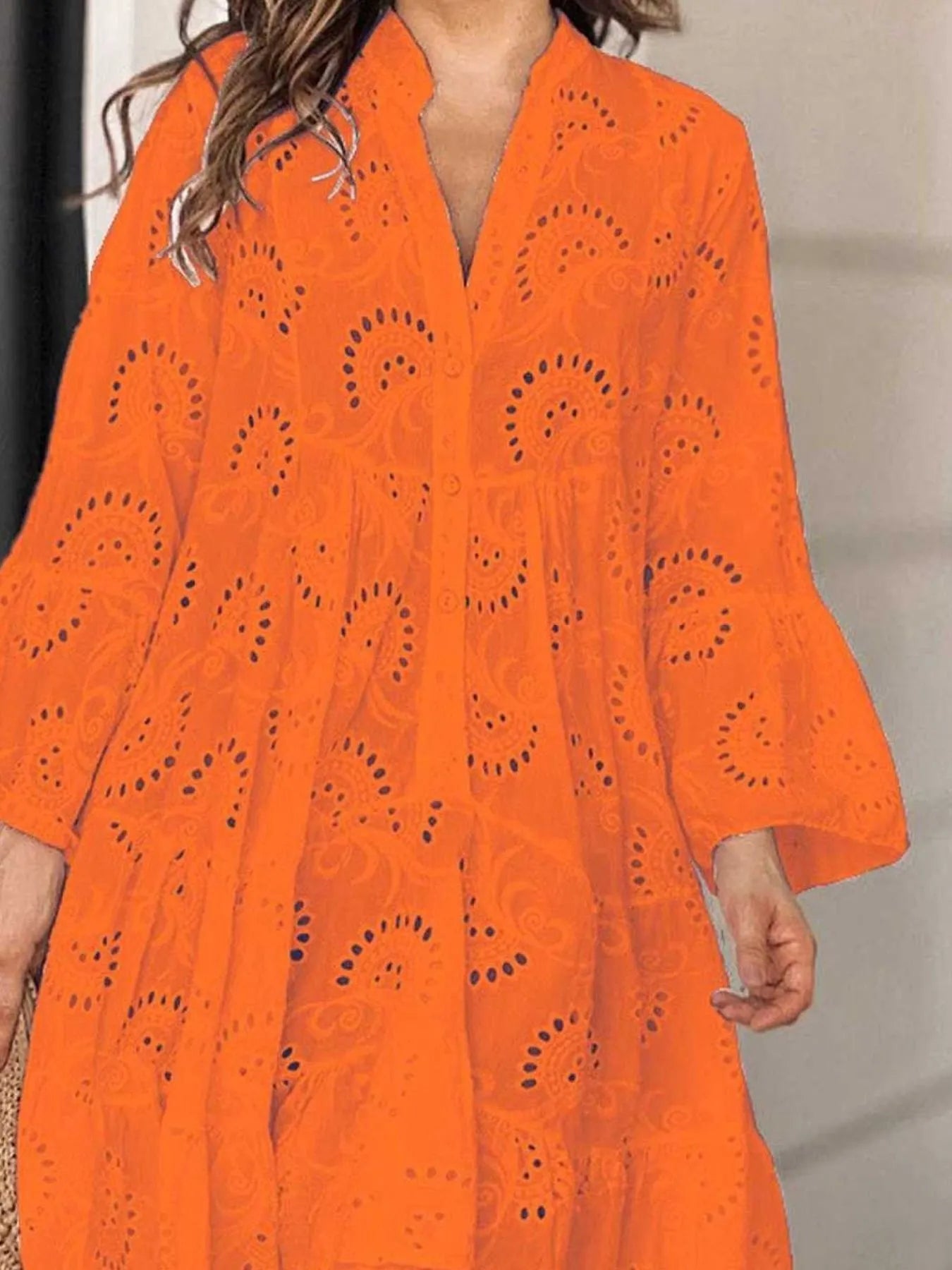Eyelet Ruffled Hem Tiered Dress Plus Size