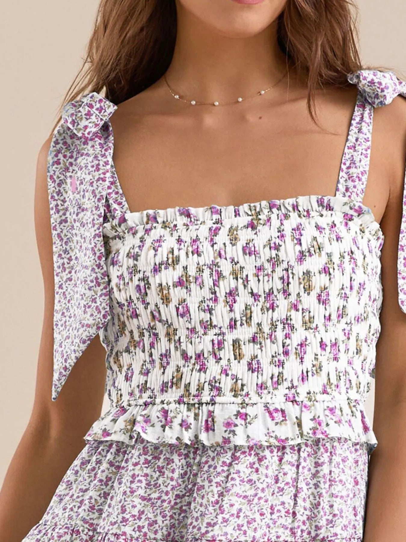 Floral Smocked Tie-Shoulder Summer Dress