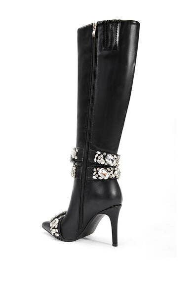 AZALEA WANG -ALONZA BLACK EMBELLISHED STILETTO BOOT