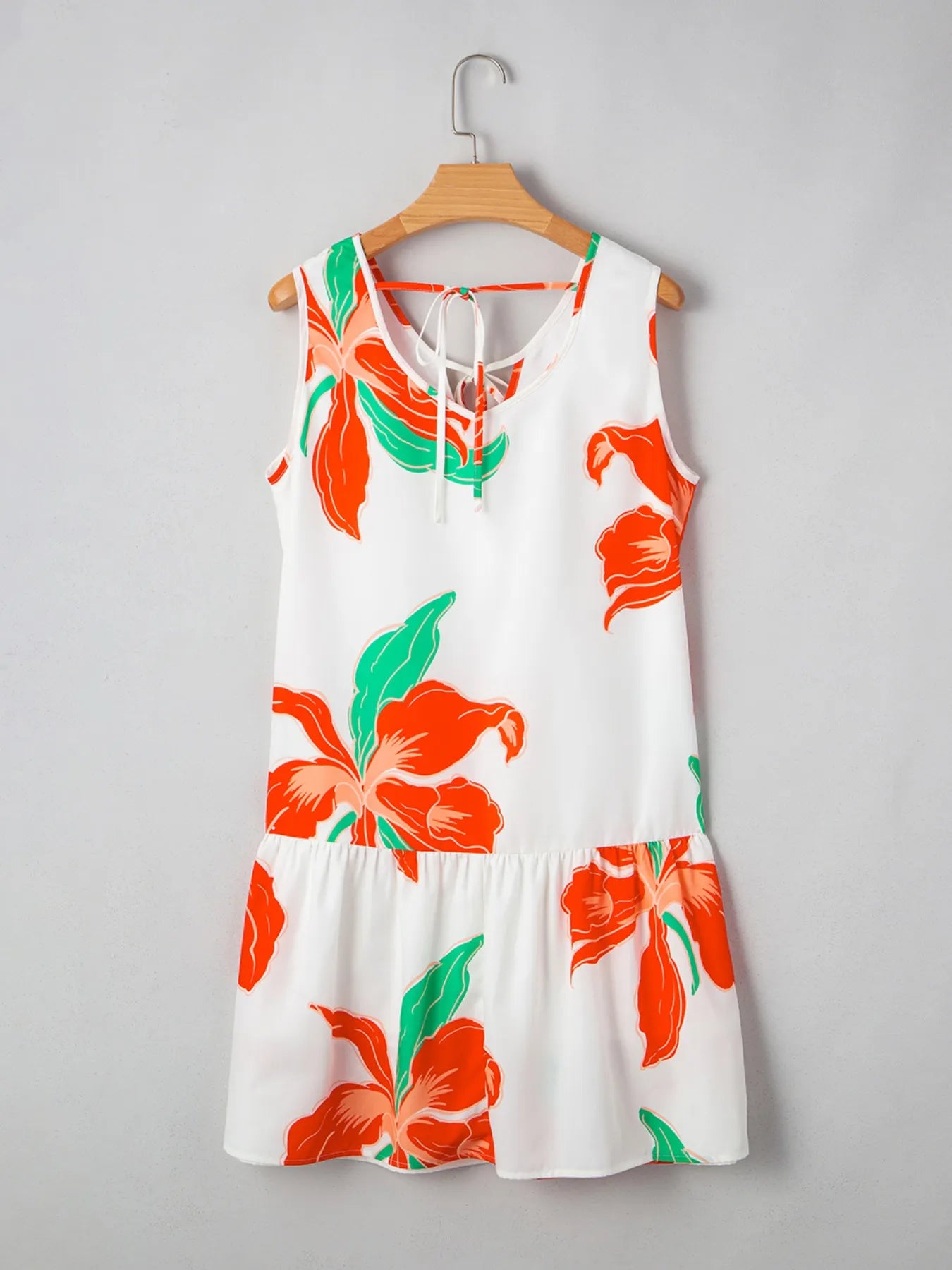 Floral Tie Neck Sleeveless Ruffled Sundress