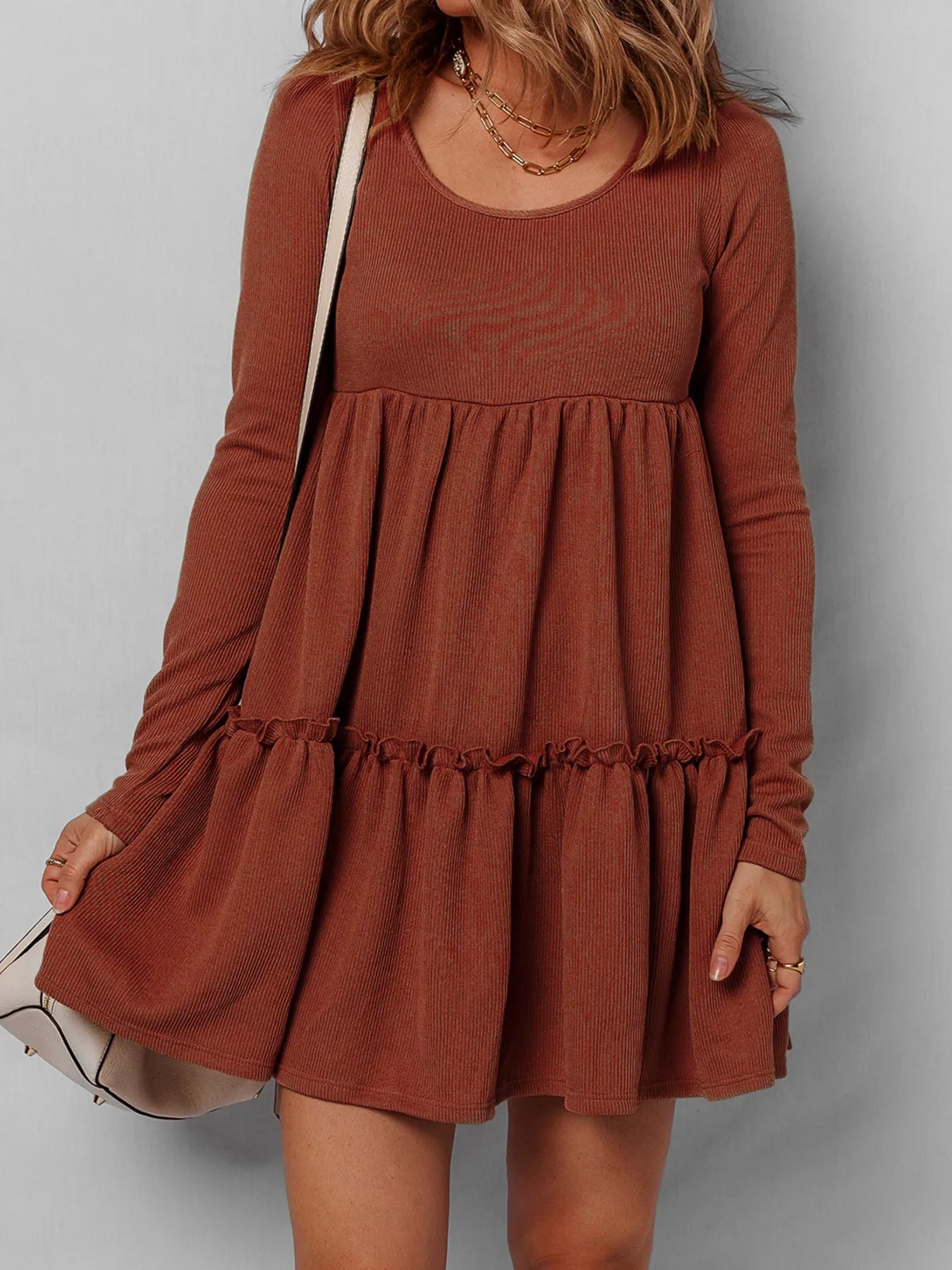 Frill Tiered Long Sleeve Mini Dress
