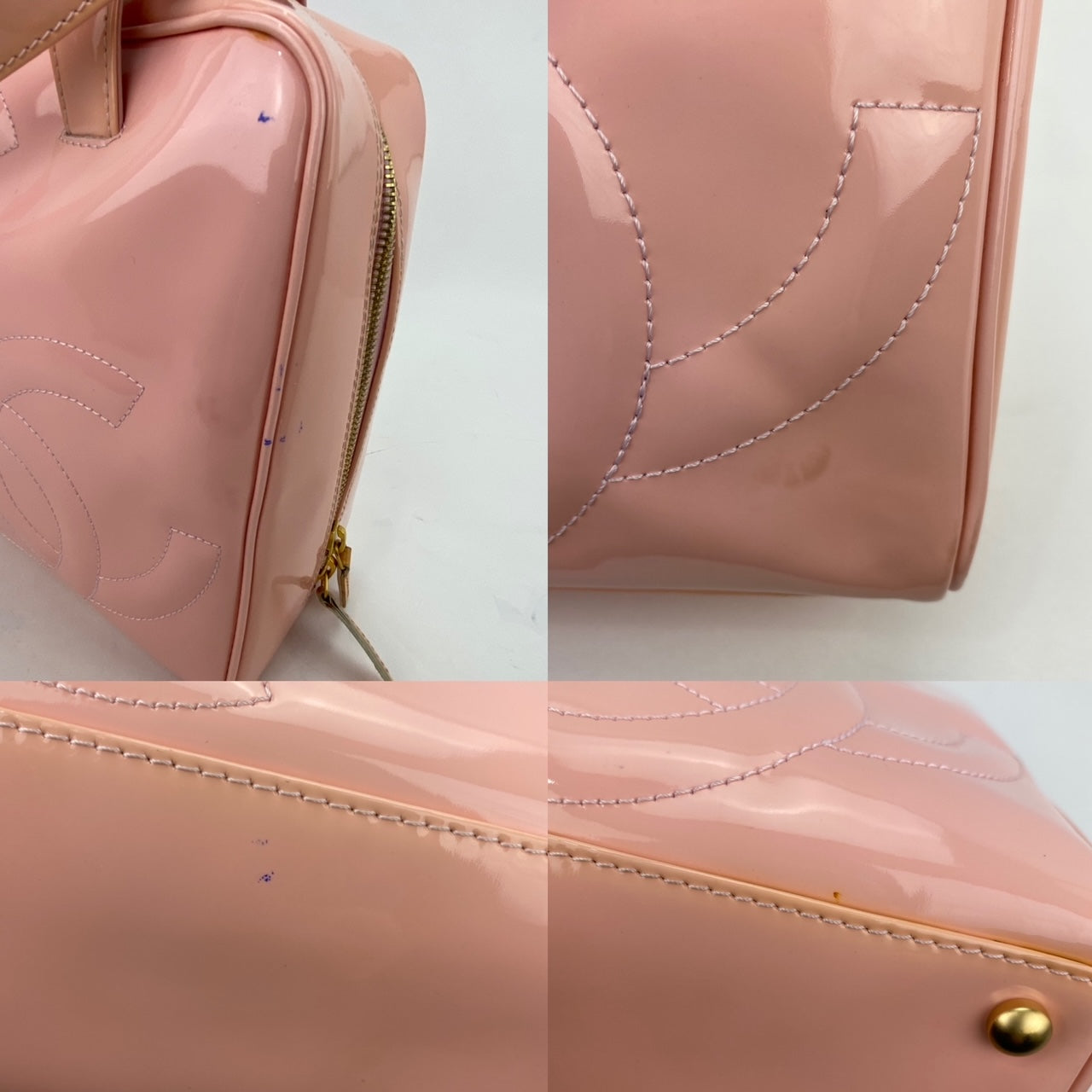 Chanel Triple CC Logo Medium Pink Patent Leather Tote Shoulder Bag Pre owned