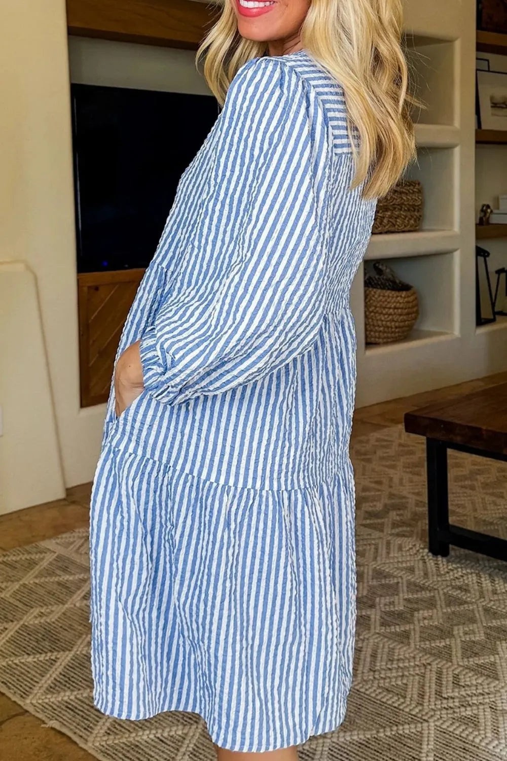 Stripe Tiered Shift Dress with Pockets