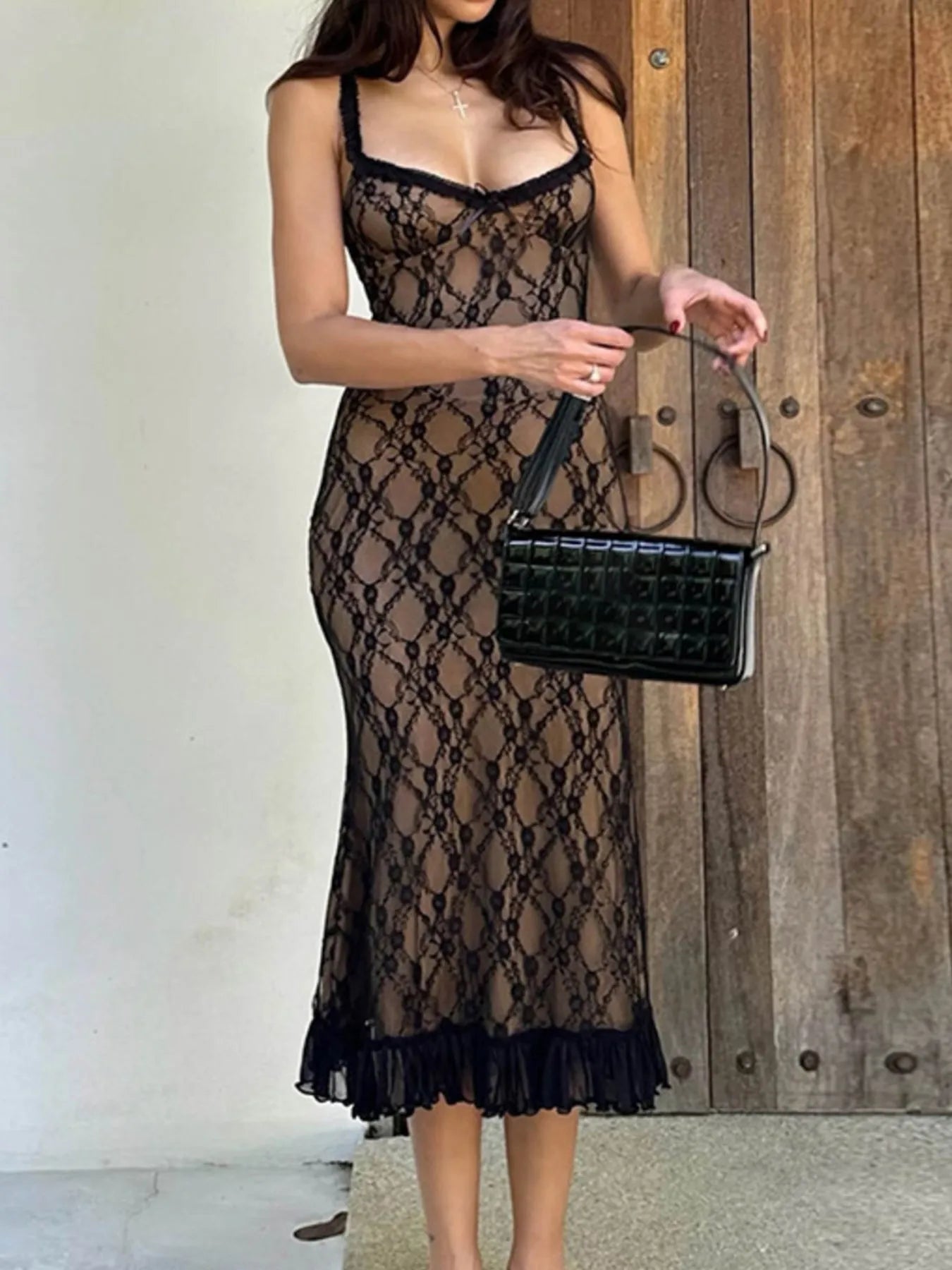 Lace V-Neck Midi Cami Dress