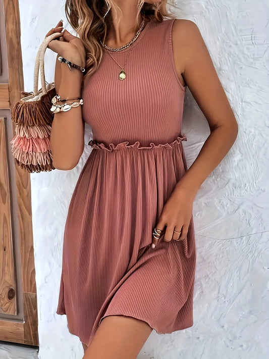 Frill Ribbed Sleeveless Mini Dress