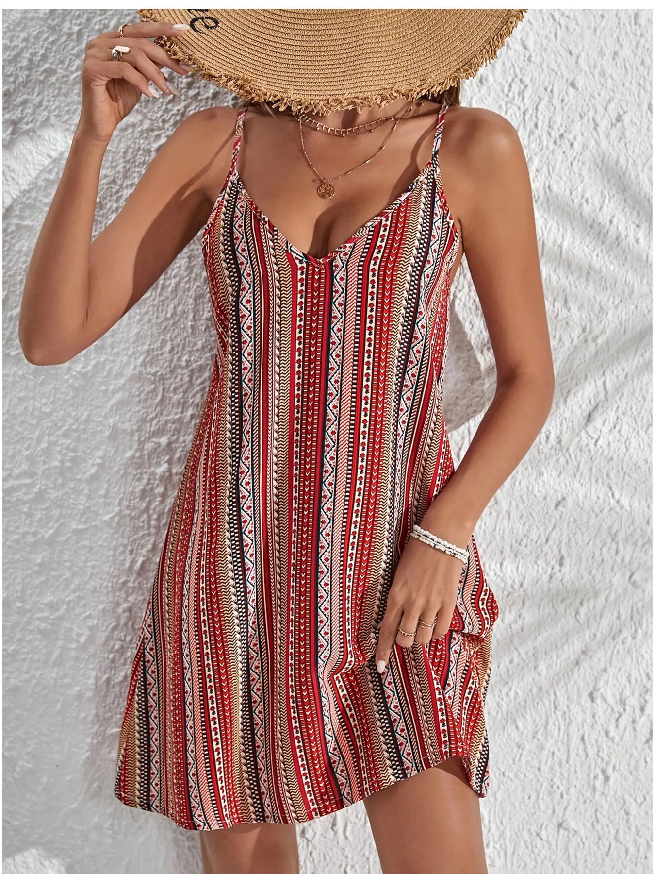 Striped V-Neck Cami Dress