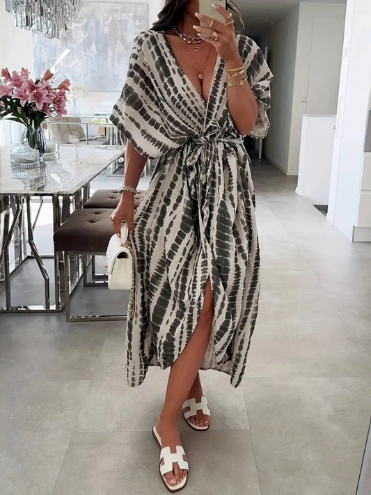 Tie-Dye Tie Waist Wrap Dress